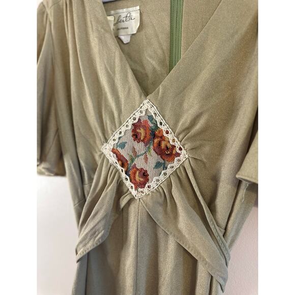 Vintage 70s Roberta California Womens V-neck Cottagecore Rose Embroidery Dress 9 - Picture 3 of 9
